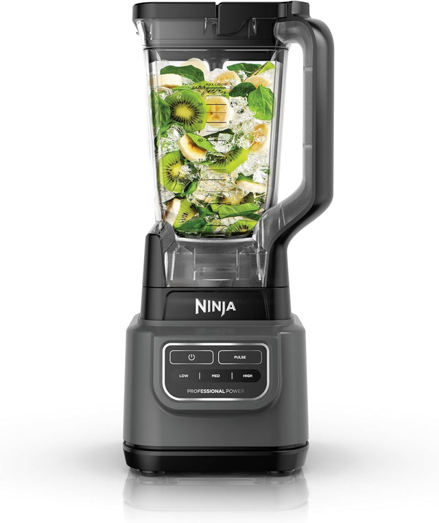 Imagen de la licuadora Ninja BE200 con 1000 W de potencia y cuchilla Total Crushing, ideal para triturar hielo, frutas y verduras. Incluye jarra de 1.75 L con tapa antiderrames y pico vertedor, perfecta para smoothies, jugos, licuados y malteadas para toda la familia.
