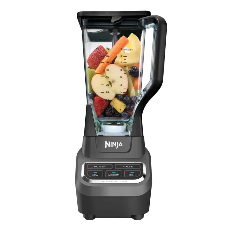 Imagen de la licuadora profesional Ninja, diseñada para preparar smoothies, malteadas y licuados rápidamente. Incluye tapa Flip Top con pico vertedor para servir con facilidad y disfrutar preparaciones perfectas en casa.